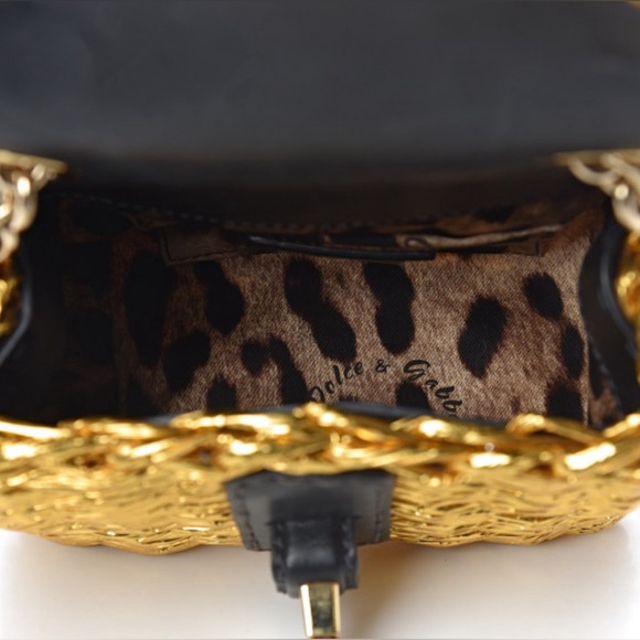DOLCE & GABBANA Metallic Woven Raffia Bag Gold 2022 with COA spring fashion week - Picture 6 of 17